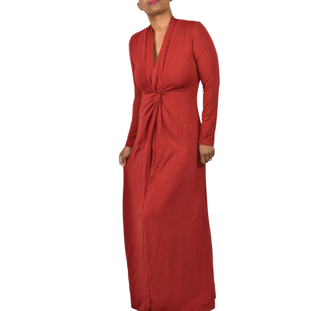 Soft Surroundings Lagia Maxi Dress Red Twist Front Long Sleeve Shawl Collar XS